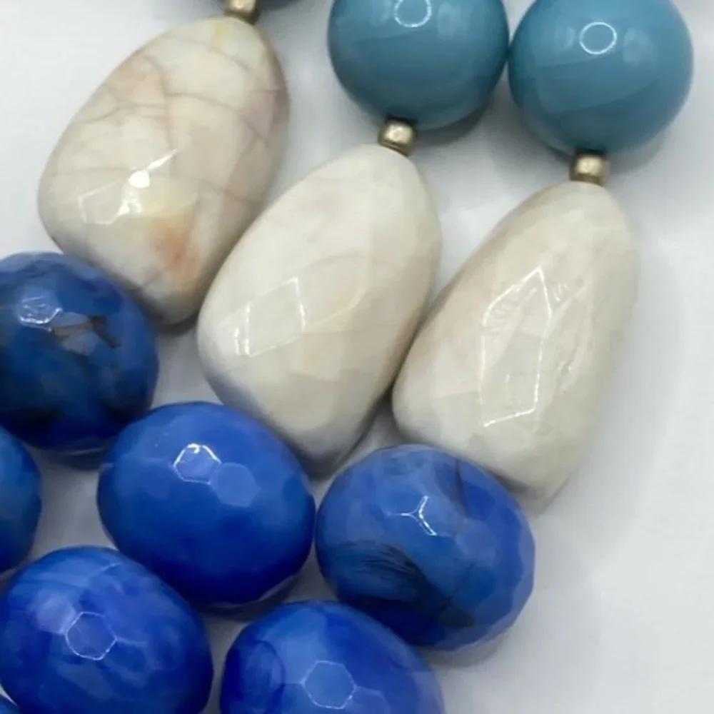 Triple Strand Acrylic Faceted Beads Wood Gold Tone LYNDELL NYC Designer Necklace